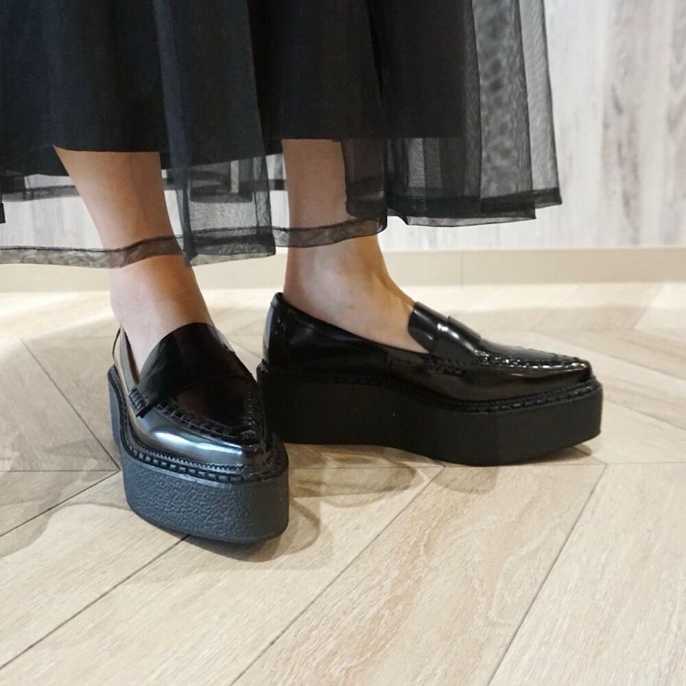 Jeffrey Campbell Suit You Sz 5.5 Platform Loafer Chunky Wedge Pointed Toe Black - Picture 2 of 16